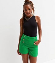 New Look Green Boucle High Waist Utility Shorts